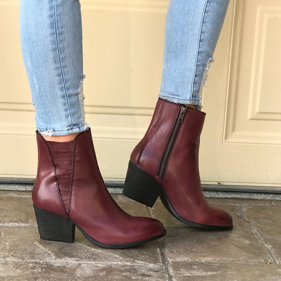 Burgundy Genuine Leather Woven Pointy Ankle Boots - Picture 6 of 8